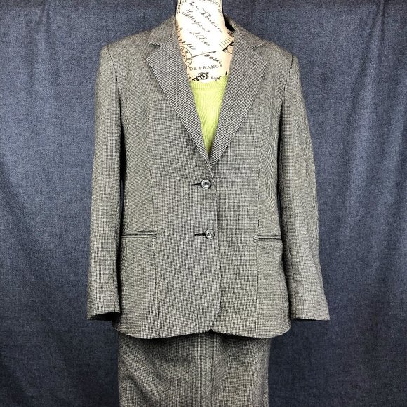Vintage Stephan Douglas Wool Polyester Bland Skirt Suit w Lime Green Shirt - Picture 1 of 11